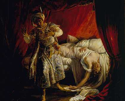 奥赛罗和苔丝狄蒙娜`Othello and Desdemona (1829) by Alexandre Marie Colin