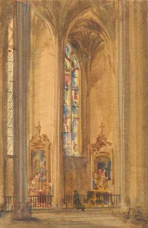 哥特式教堂的屋内`Interior of a Gothic Church by Augustus Pugin