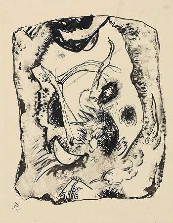图纸明亮背景上的图像#`Drawing for ;Bild auf hellem Grund (1916) by Wassily Kandinsky