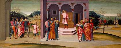 但以理拯救苏珊娜，但以理的审判和长老的处决`Daniel Saving Susanna, the Judgment of Daniel, and the Execution of the Elders (c. 1500) by Master of Apollo and Daphne