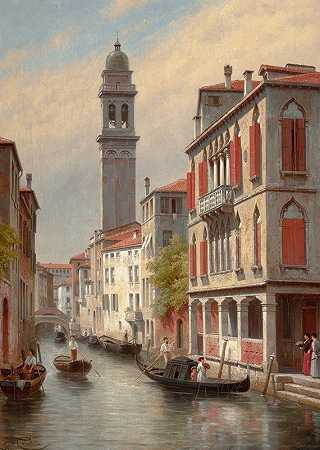 意大利圣乔治·德格雷奇威尼斯景色`Une Vue a Venise, San Giorgio dei Greci, Italie (1900) by Jacques François Carabain