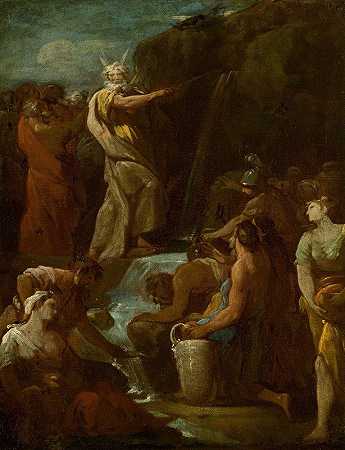 摩西把水从岩石中带出来`Moses Brings Forth Water Out Of The Rock by Antonio González Velázquez
