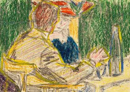 基什内尔和渡渡鸟在咖啡馆（德累斯顿）`Kirchner und Dodo im Café (Dresden) (1906) by Ernst Ludwig Kirchner