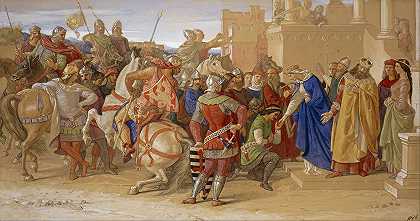 虔诚圆桌骑士们准备出发去寻找圣杯`Piety; The Knights of the Round Table about to Depart in Quest of the Holy Grail (1849) by William Dyce