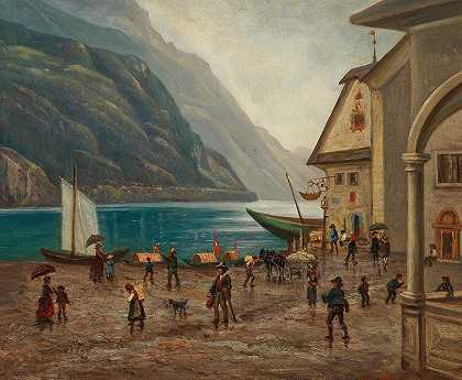 在贝赫特斯加登附近的克尼希湖岸边`On the Shore of Lake Königssee near Berchtesgaden (1845) by Josef Mayr