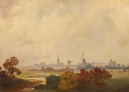 荷兰的秋天风景`Herbstlandschaft in Holland (1846) by Friedrich Voltz