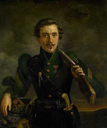 穿着步枪制服的自画像`Self Portrait in the Uniform of the Rifles (1831) by Willem Jodocus Mattheus Engelberts
