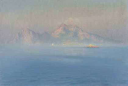 卡普里，陡峭的海岸线海景`Capri, Côte Escarpée Vue De La Mer (1912) by Henry Brokman