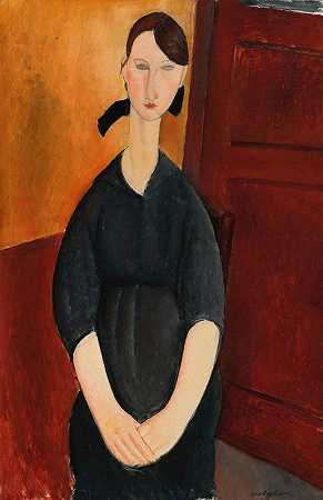 保莱特·乔丹肖像`Portrait of Paulette Jourdain (1919) by Amedeo Modigliani