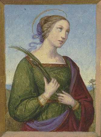 一位手持棕榈树的圣徒胸像`Brustbild einer Heiligen mit Palme by Marie Ellenrieder