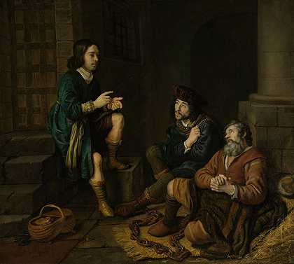 约瑟夫诠释了面包师和管家的梦想`Joseph Interprets the Dreams of the Baker and the Butler (1648) by Jan Victors