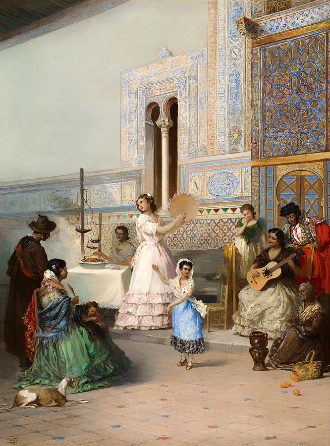 塞维利亚阿尔卡扎尔的风俗场景`Genre Scene At The Alcazar Of Seville