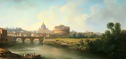 罗马圣安杰洛城堡景观`View of the Castel Sant\’ Angelo in Rome