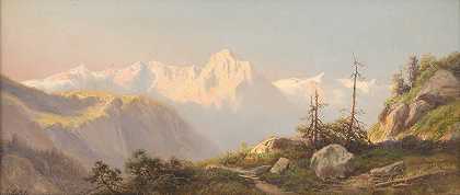 山中的日落`Sunset in the mountains by Carl Lafite