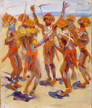 跳舞的基库尤武士`Dancing Kikuyu Warriors (1909) by Akseli Gallen-Kallela