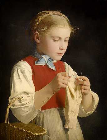少女编织`Young Girl Knitting