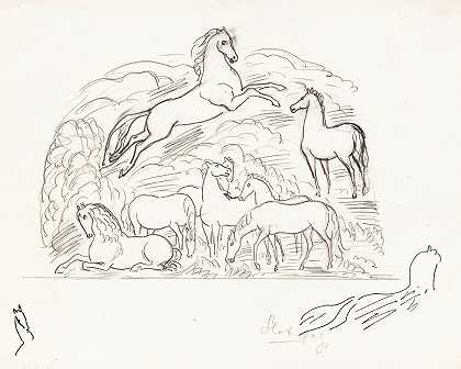 马匹素描`Schetsblad met paarden (1891) by Leo Gestel