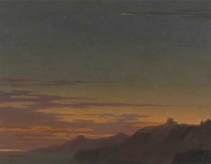 一天的结束海岸上的日落`Close of the Day; Sunset on the Coast (between 1768 and 1775) by Alexander Cozens