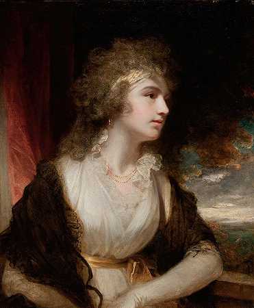 一位女士的肖像（可能是查尔斯·格里利夫人）`Portrait of a Lady (possibly Mrs. Charles Greeley) by John Hoppner