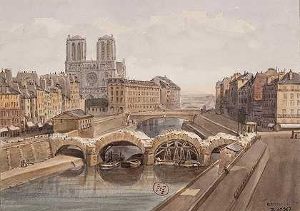 拆除圣米歇尔大桥。`Démolition du Pont Saint Michel. (1852~1862) by Auguste-Sébastien Bénard