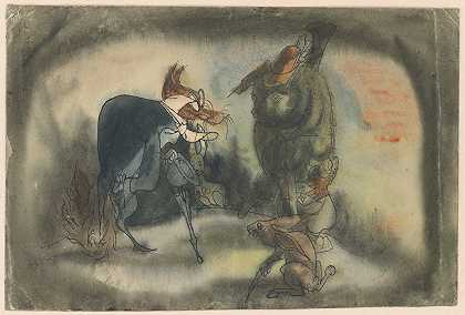 狮子的相遇是帽子和带伞的狐狸的相遇`The Meeting of a Lion Is a Hat And a Fox With An Umbrella by Ján Novák