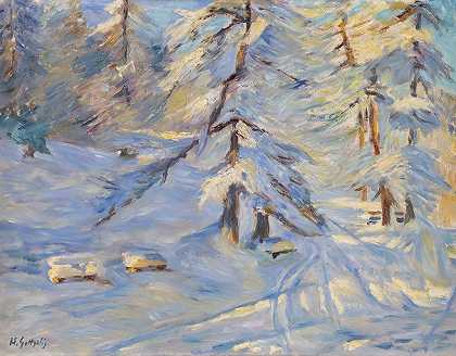 阳光下的冬季森林`Winter forest in sunlight by Heinrich Gottselig