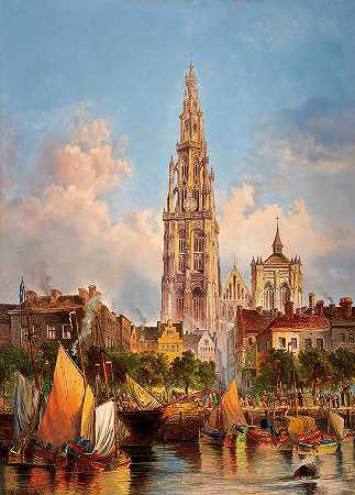 安特卫普圣母大教堂景观`View of Cathedral of Our Lady in Antwerp