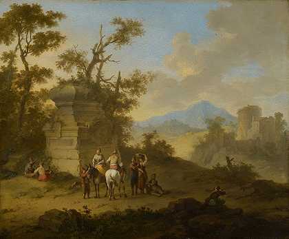 有坟墓和骑兵的风景`Landscape with Tomb and Horsemen by Franz de Paula Ferg