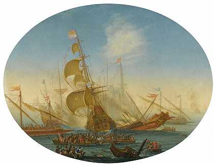 土耳其人和基督徒之间的海战`A Naval Battle Between Turks And Christians by Orazio Grevenbroeck