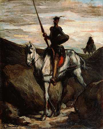 山上的唐吉诃德`Don Quixote in the Mountains (circa 1850) by Honoré Daumier