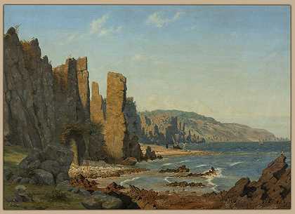 博恩霍尔姆的海滩形成。Rø的一幕`Beach formation on Bornholm. Scene from Rø (1843) by Vilhelm Kyhn
