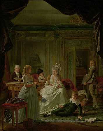 阿尔努特·范·比夫廷、妻子雅各巴·玛丽亚·布恩及其子女的肖像`Portrait of Aernout van Beeftingh, his Wife Jacoba Maria Boon and their Children (1797) by Nicolaas Muys