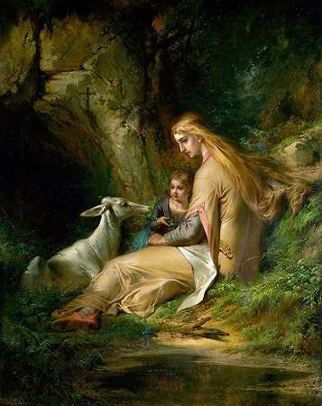 森林中的布拉班特圣吉纳维夫`St. Genevieve of Brabant in The Forest (1860s) by George Frederick Bensell