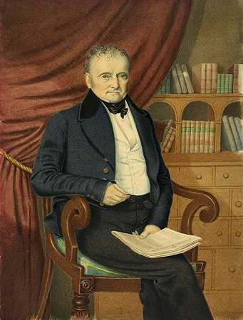 坐着拿着报纸的男人的画像`Portrait of Seated Man with Newspaper (c. 1846) by Adolphus H. A. Wing
