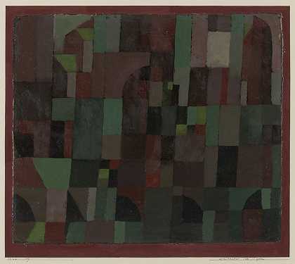 红色、绿色建筑（黄色、紫色渐变）`Red,Green Architecture (yellow,violet gradation) (1922) by Paul Klee