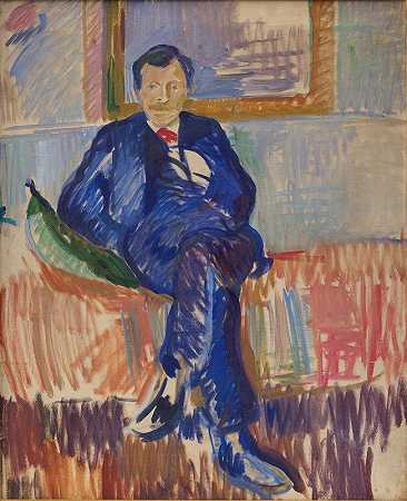 画家卡尔·肖的肖像`Portrait of the Painter Karl Schou (1909 – 1913) by Karl Isakson