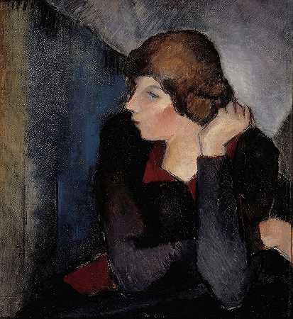 女人的肖像`Portrait of a Woman (1915) by Alvar Cawén