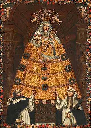 我们的玫瑰圣母与圣多米尼克和圣玫瑰`Our Lady Of The Rosary With Saint Dominic And Saint Rose