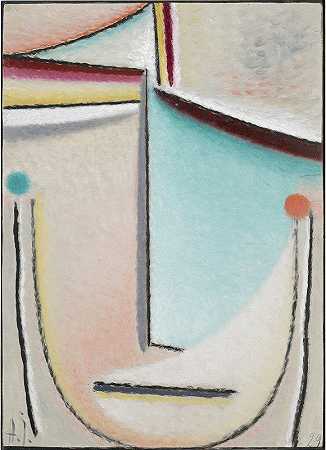 抽象头部，粉色-浅蓝色`Abstract Head,Pink~Light Blue (1929) by Alexej von Jawlensky