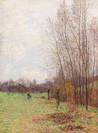 早春的森林边缘（可能在戈佩林附近）`Waldrand im Vorfrühling (wohl bei Goppeln) (1894) by Paul Baum