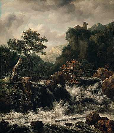 有瀑布的山地景观`Mountainous Landscape With Waterfall