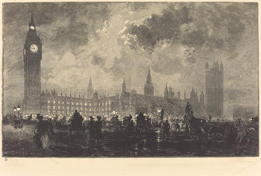 晚上9点议会——伦敦`Parliament at 9 o\’Clock in the Evening – London