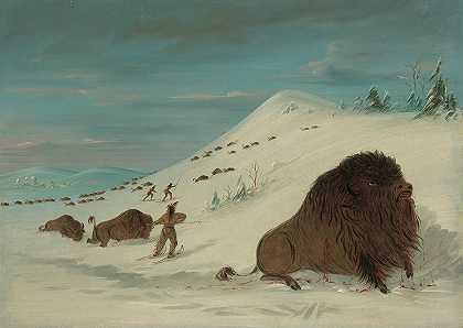 雪堆中的水牛喷管——苏裔美国人`Buffalo Lancing In The Snow Drifts – Sioux American