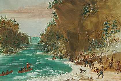 探险队在尼亚加拉瀑布下扎营`The Expedition Encamped Below The Falls Of Niagara