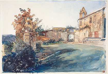 佛罗伦萨附近的圣米尼亚托花园`The Garden of San Miniato near Florence (1845) by John Ruskin