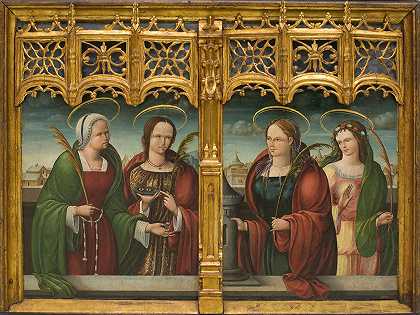 圣徒阿波罗尼亚、露西、芭芭拉和另一位神圣的殉道者`Saints Apollonia, Lucy and Barbara and another Holy Martyr (from 1530 until 1537) by Andrés de Melgar