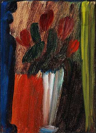 静物画（白色花瓶里的花）`Stillleben (Blumen in weißer Vase) (1936) by Alexej von Jawlensky