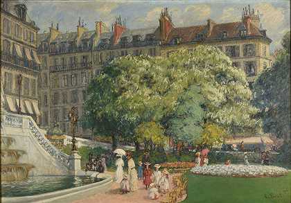 三位一体广场盆地`Le square de la Trinité; le bassin (1901) by Louis Paviot