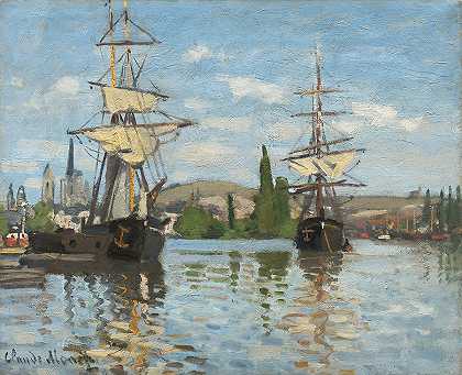 在鲁昂塞纳河上航行的船只`Ships Riding On The Seine At Rouen