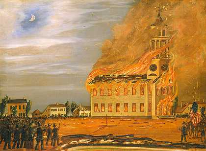 缅因州巴斯旧南教堂的焚毁`Burning Of Old South Church – Bath Maine